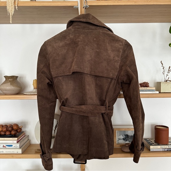 Vintage Suede Leather Cropped Trench Coat Small - Picture 7 of 7